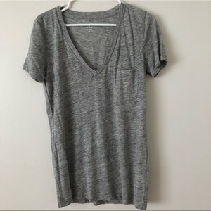 J.Crew Gray Linen V Neck T-Shirt Pocket XS